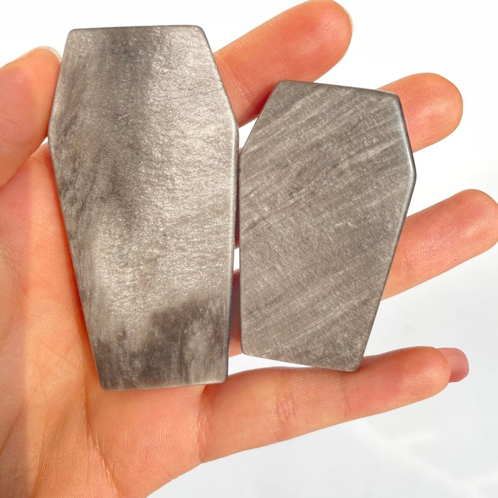 Silver Sheen Obsidian Coffin Carving Wholesale