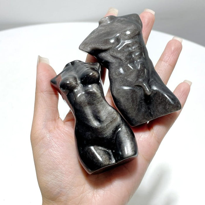 Silver Sheen Obsidian Men And Women Model Body Goddess Carving Wholesale