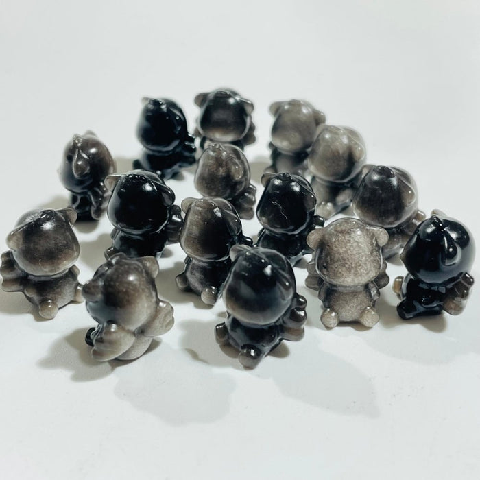 Silver Sheen Obsidian Mini Angel Bear Carving Wholesale