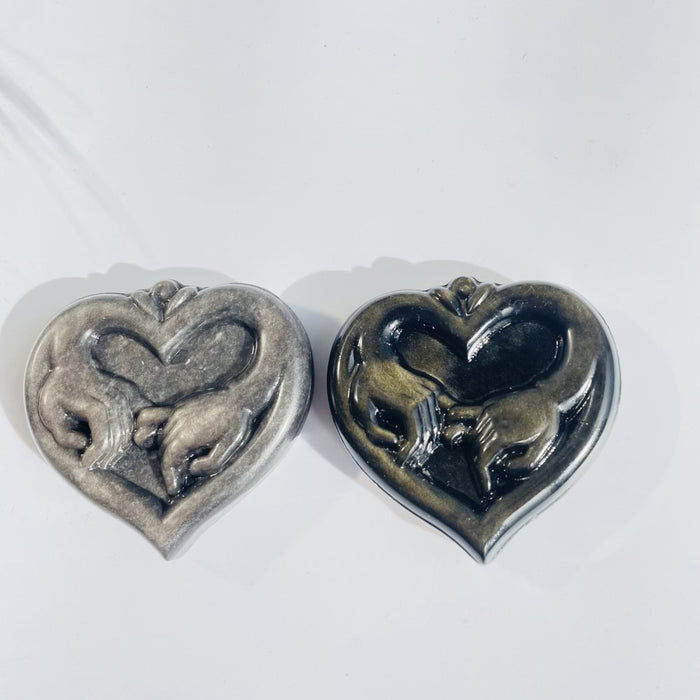 Silver&Gold Sheen Obsidian Love Holding Hands Carving Wholesale