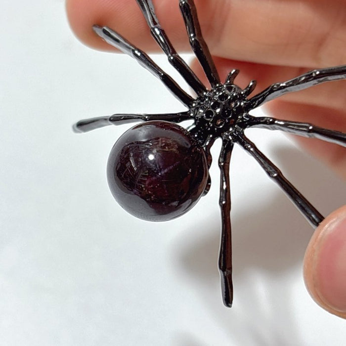 Six Star Line Garnet Crystal Sphere Spider Ornament Handmade Alloy Spider Wholesale