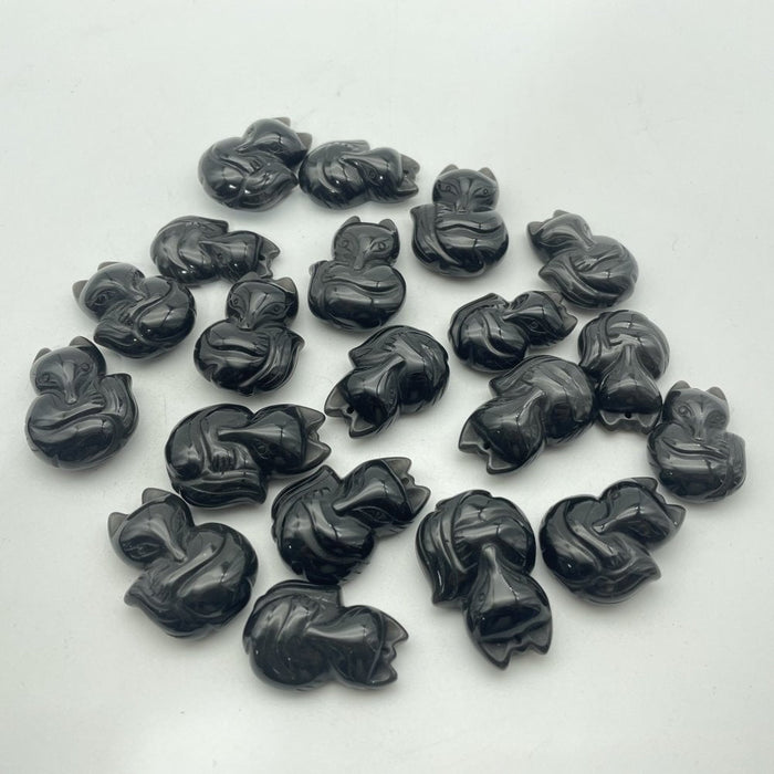 Silver Obsidian Fox Pendant Carving Wholesale