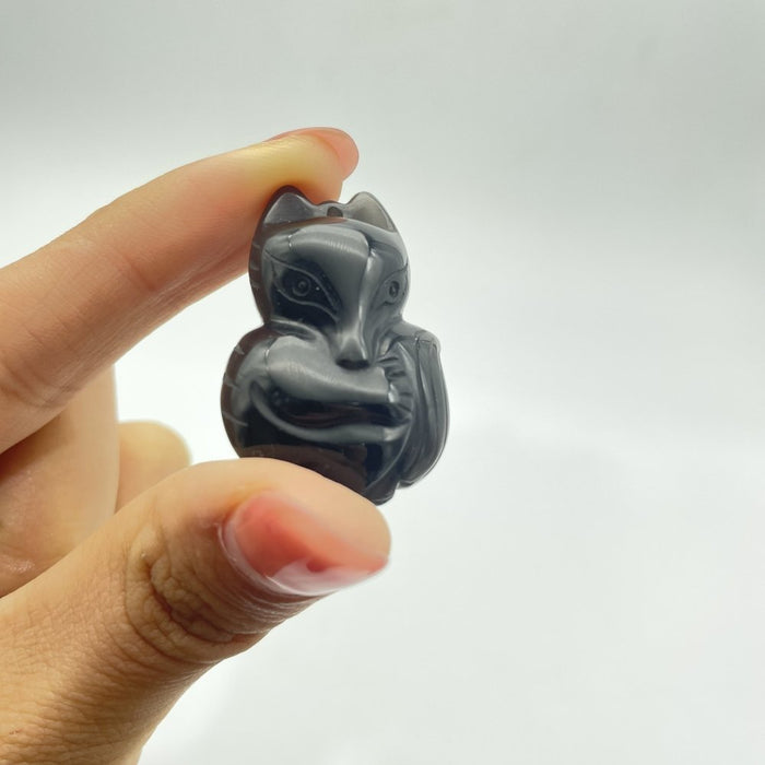 Silver Obsidian Fox Pendant Carving Wholesale