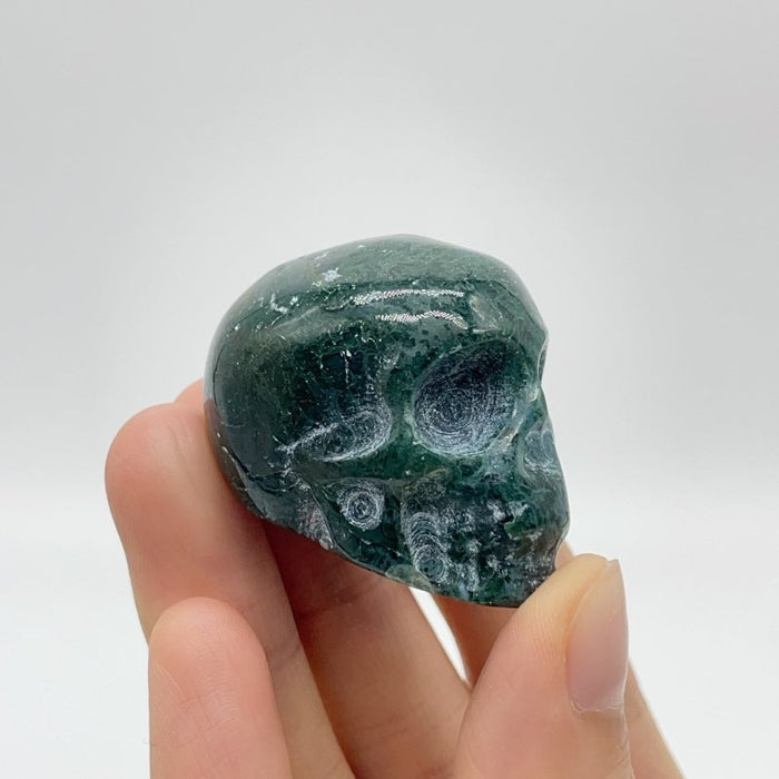 Small Moss Agate Skull Carving Wholesale