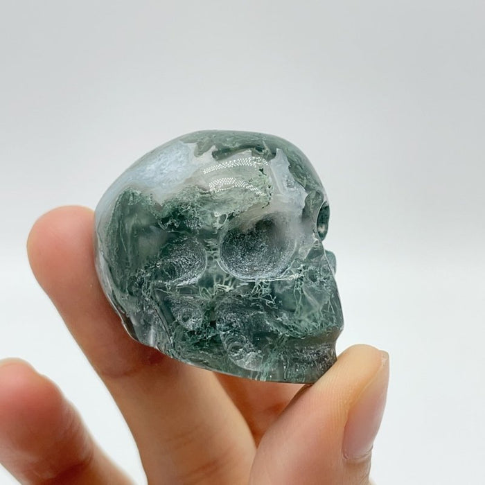 Small Moss Agate Skull Carving Wholesale