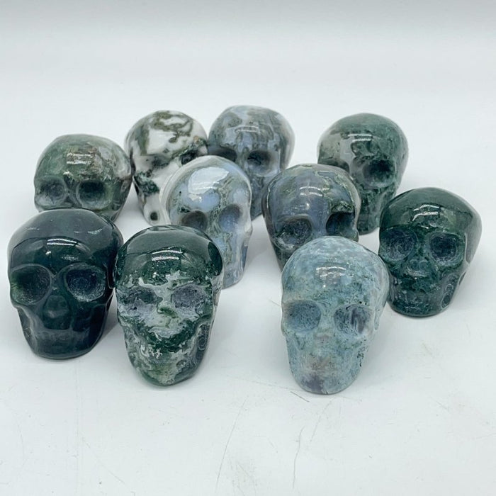 Small Moss Agate Skull Carving Wholesale