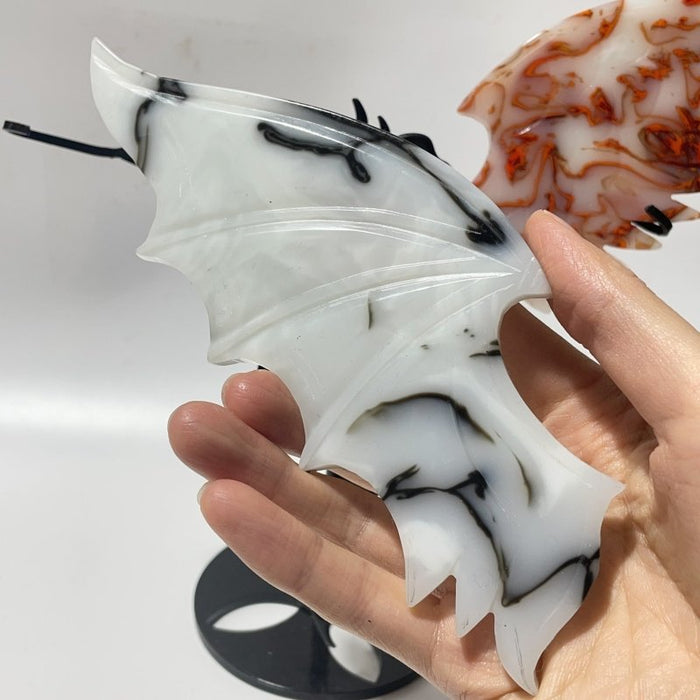 Smelting Agate Demon And Angel Wing Carving With Stand