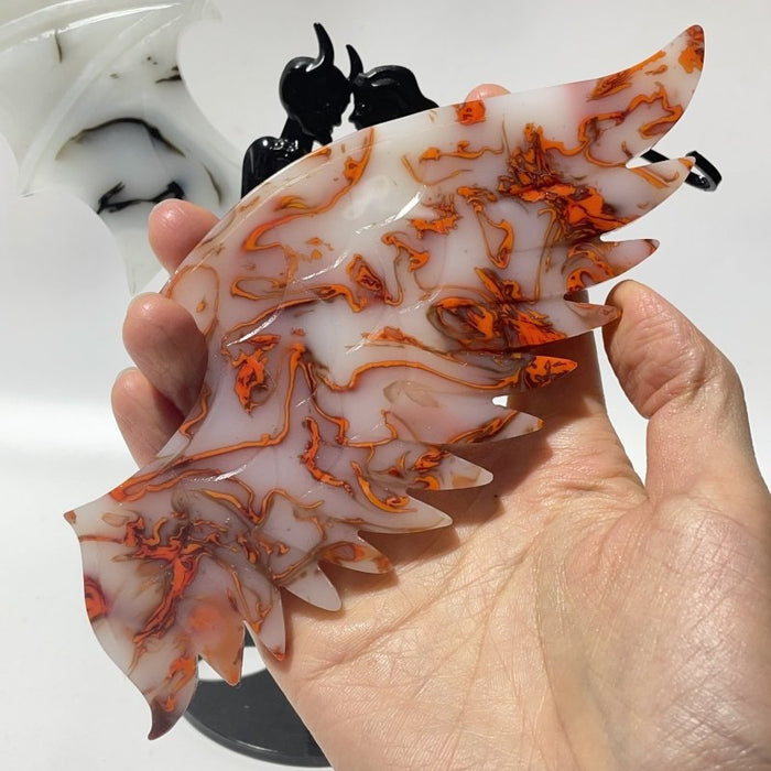Smelting Agate Demon And Angel Wing Carving With Stand