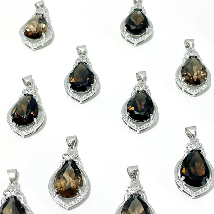 Smoky Quartz Teardrop Cut Faceted Pendant Wholesale #2