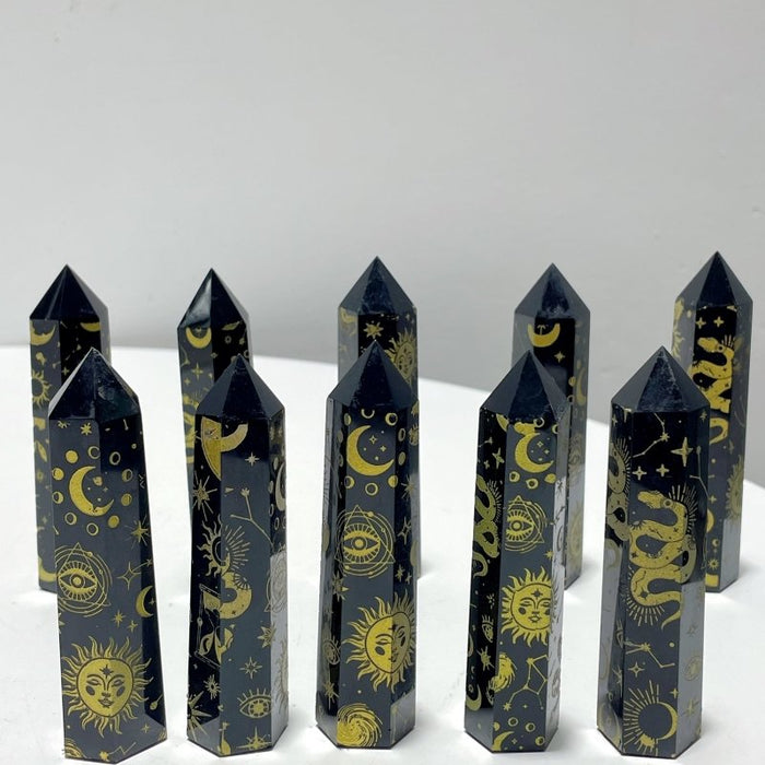 Snake And Sun Laser Printing Obsidian Tower Points Wholesale