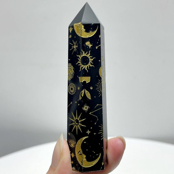 Snake And Sun Laser Printing Obsidian Tower Points Wholesale
