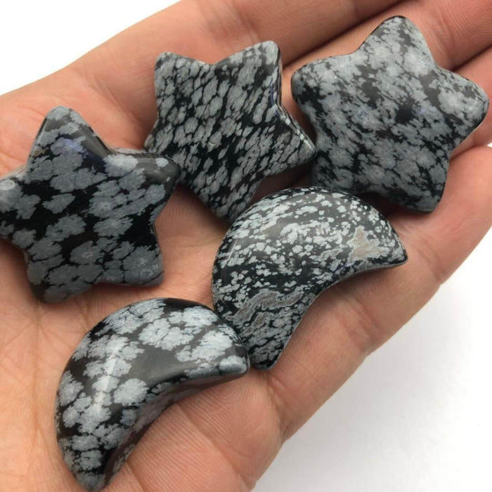 Snowflake Obsidian Shaped Stars&Moon Crystal Healing Stone