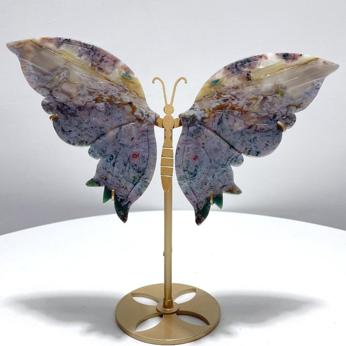 Symmetry Butterfly Wing With Stand Ocean Jasper