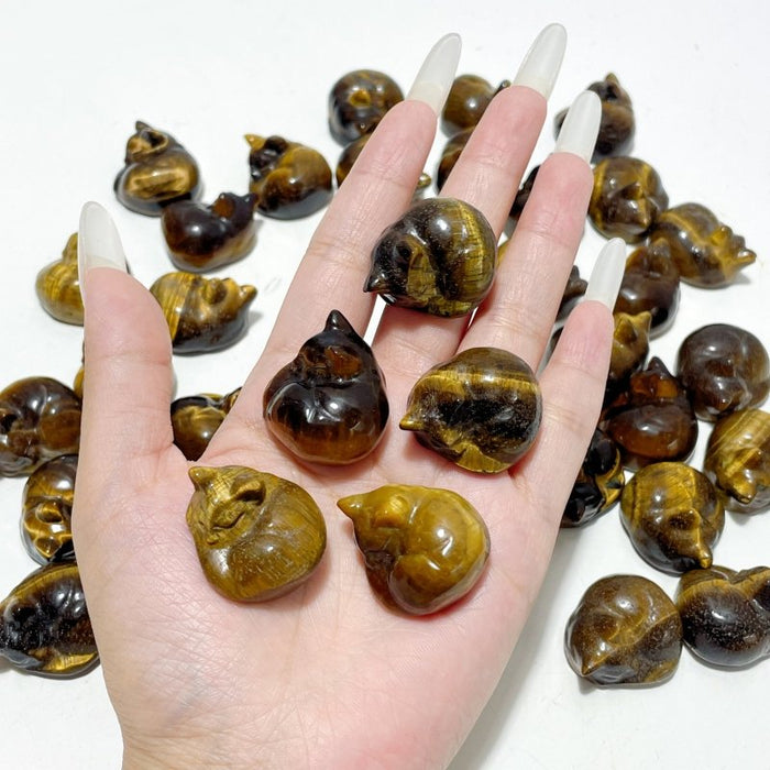 Tiger Eye Sleeping Cat Carving Wholesale