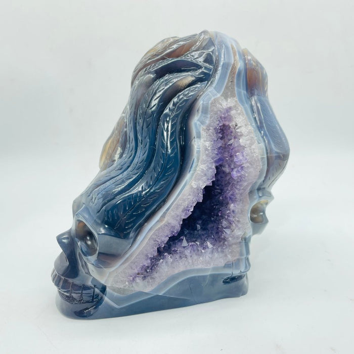 Unique Amethyst Agate Druzy Skull Carving