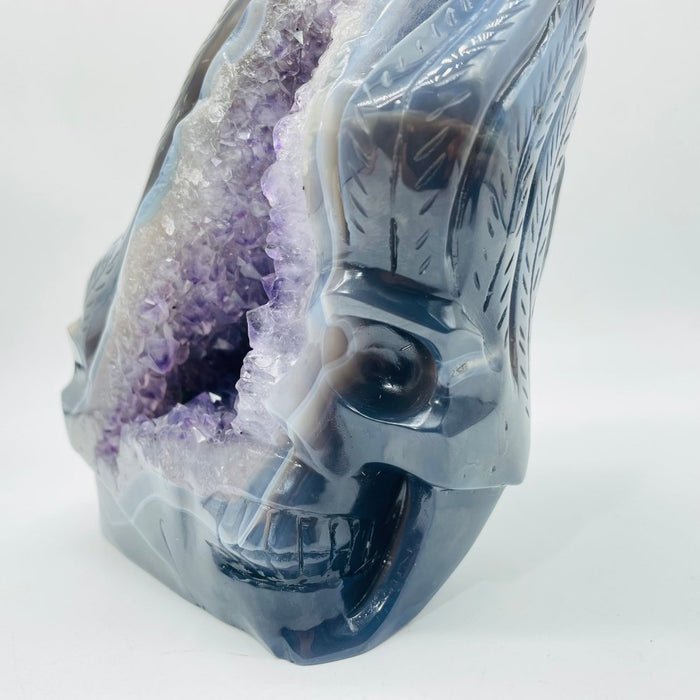 Unique Amethyst Agate Druzy Skull Carving