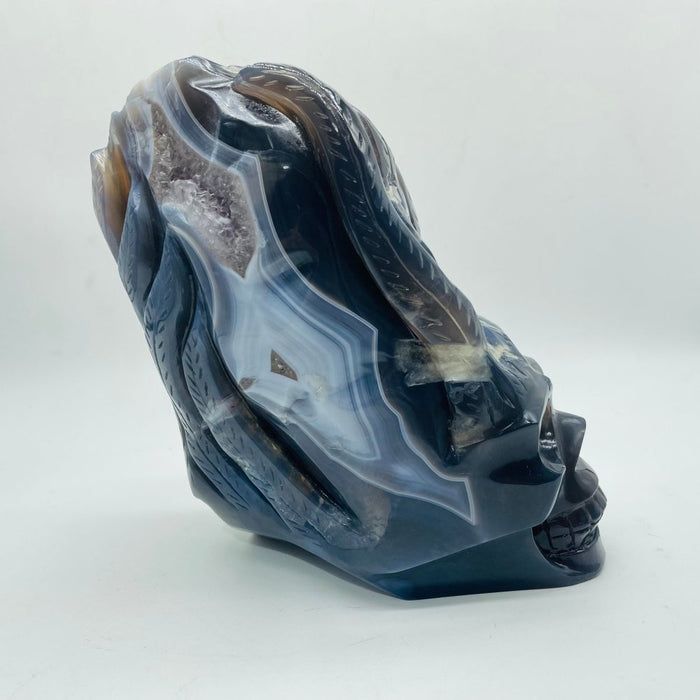 Unique Amethyst Agate Druzy Skull Carving