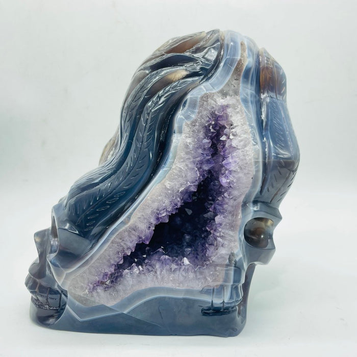 Unique Amethyst Agate Druzy Skull Carving