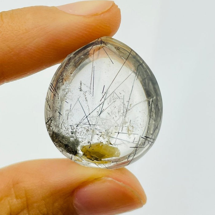 Unique Black Rutile Quartz In Quartz Teardrop Shape DIY Pendant