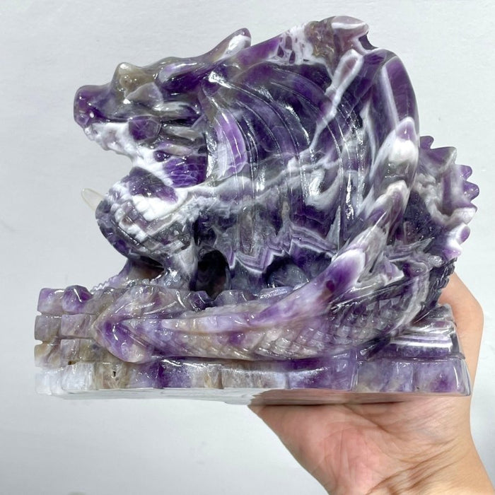 Unique Chevron Amethyst Dragon Castle Carving