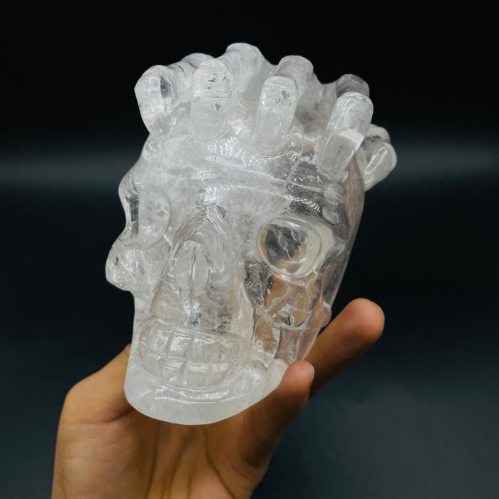 Unique Clear Quartz Skull With Hand Carving