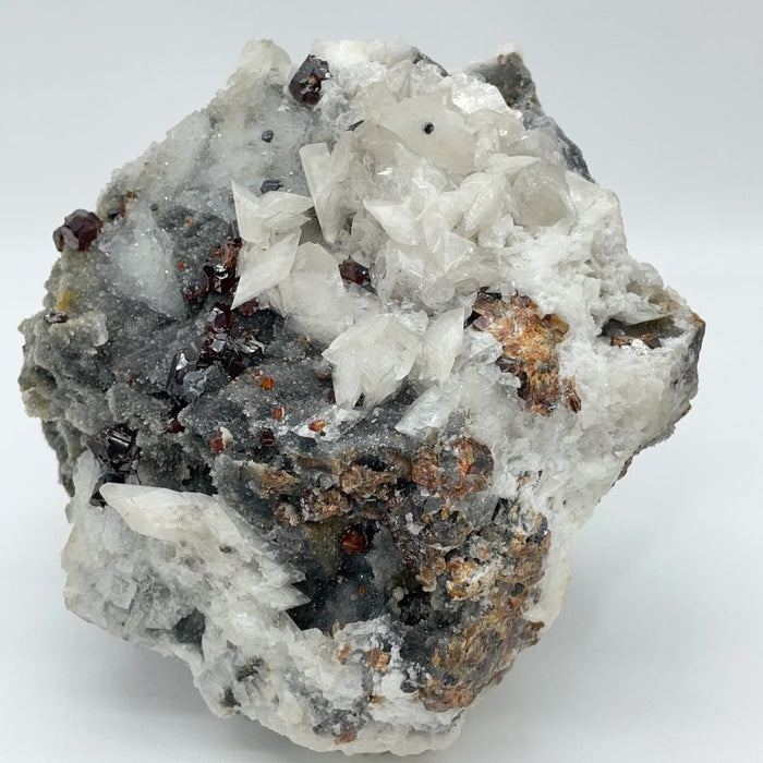 Unique Garnet Mixed White Calcite Specimen