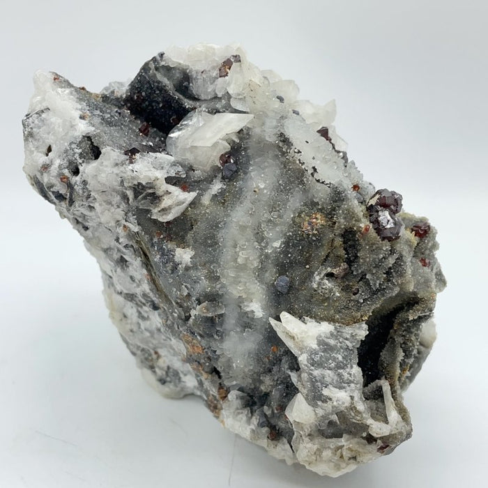 Unique Garnet Mixed White Calcite Specimen
