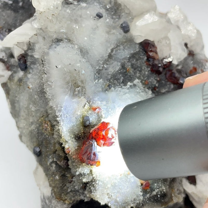 Unique Garnet Mixed White Calcite Specimen