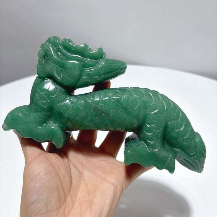 Unique Green Aventurine Chinese Dragon Carving