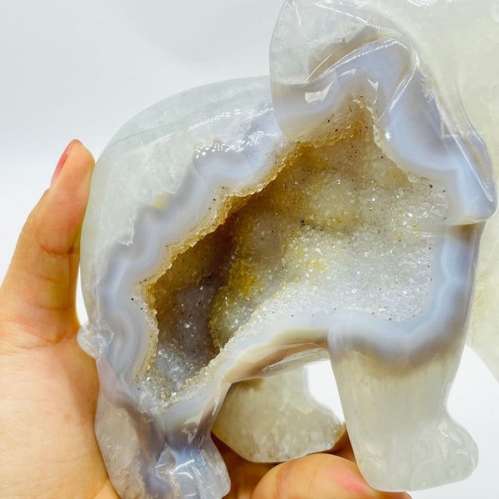 Unique Large Geode Agate Druzy Elephant Carving