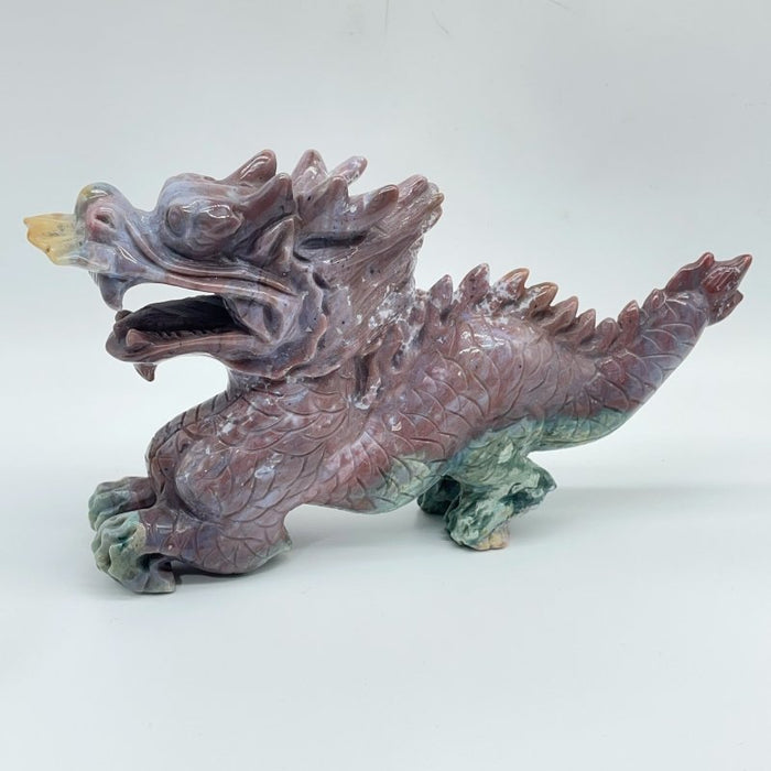 Unique Ocean Jasper China Dragon Carving