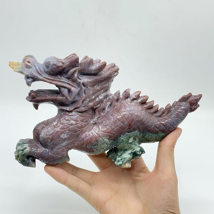 Unique Ocean Jasper China Dragon Carving