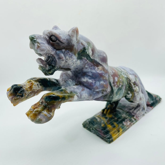 Unique Ocean Jasper Jumping Leopard Panther Carving