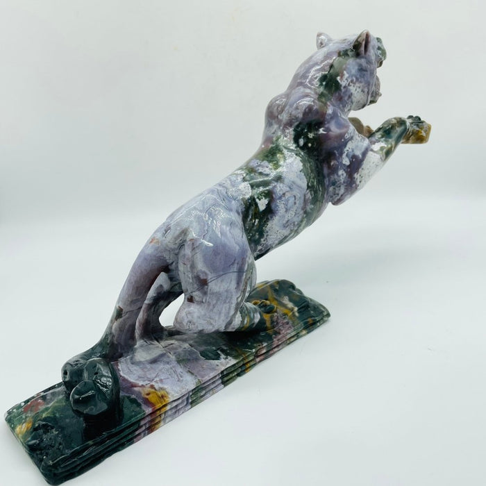Unique Ocean Jasper Jumping Leopard Panther Carving