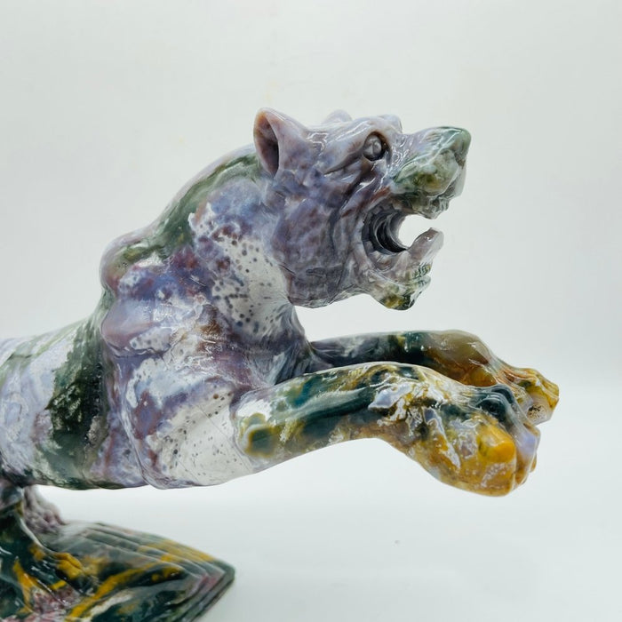 Unique Ocean Jasper Jumping Leopard Panther Carving