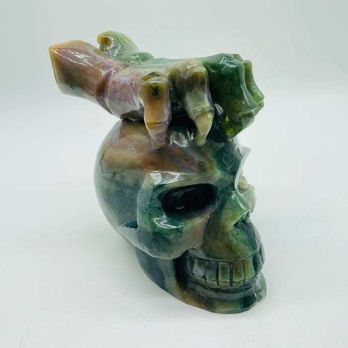 Unique Ocean Jasper Skull With Hand Carving