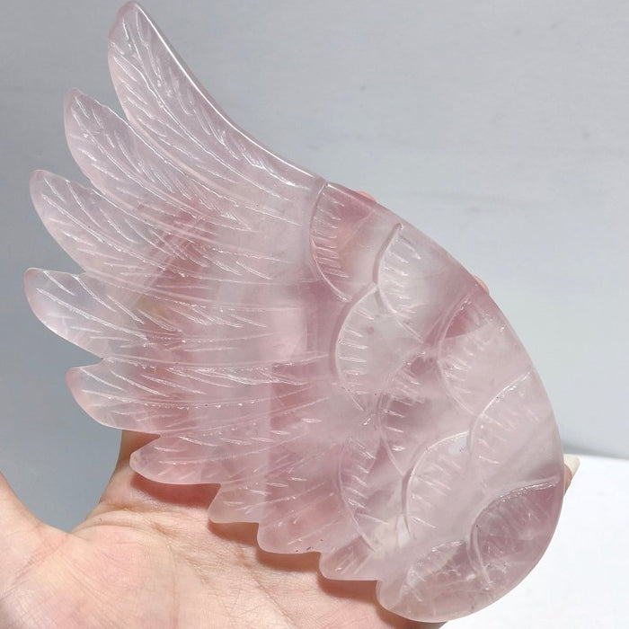 Unique Rose Quartz Angel Wing Carving With Stand