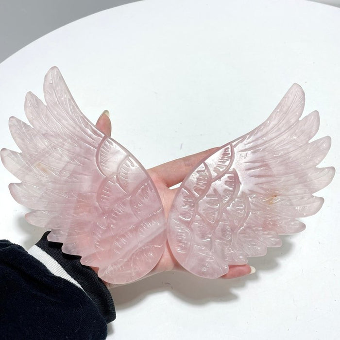 Unique Rose Quartz Angel Wing Carving With Stand