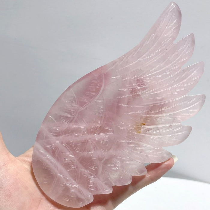 Unique Rose Quartz Angel Wing Carving With Stand