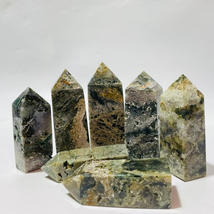 Vein Green Ocean Jasper Four-Sided Tower Points Wholesale