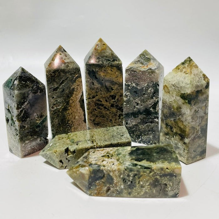 Vein Green Ocean Jasper Four-Sided Tower Points Wholesale