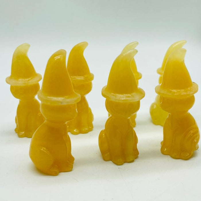 Yellow Calcite Cat Wizard Hat Carving Wholesale