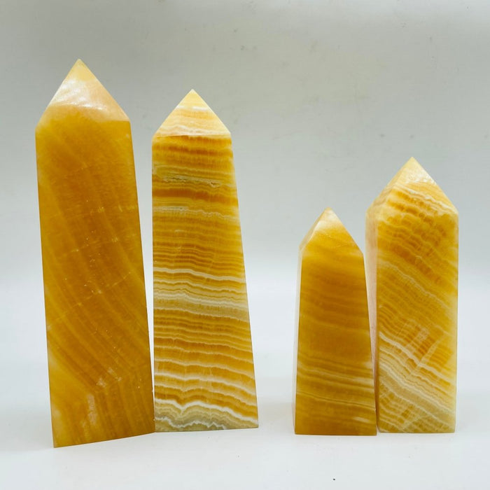 Yellow Calcite Fat Four-Sided Tower Point Wholesale