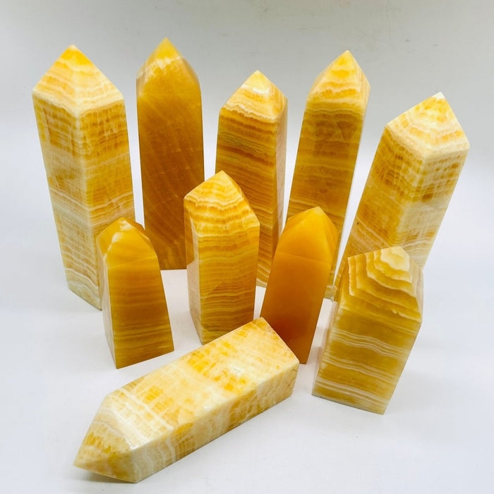 Yellow Calcite Fat Four-Sided Tower Point Wholesale
