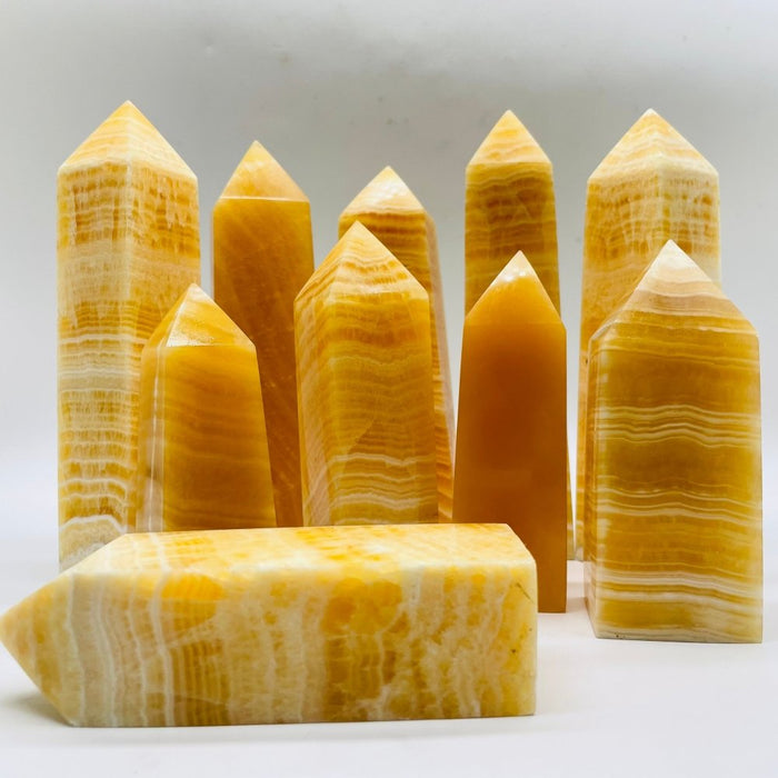 Yellow Calcite Fat Four-Sided Tower Point Wholesale