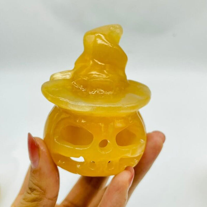 Yellow Calcite Halloween Pumpkin Wizard Carving Wholesale
