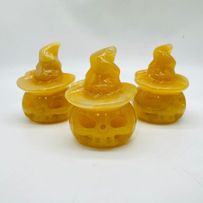 Yellow Calcite Halloween Pumpkin Wizard Carving Wholesale
