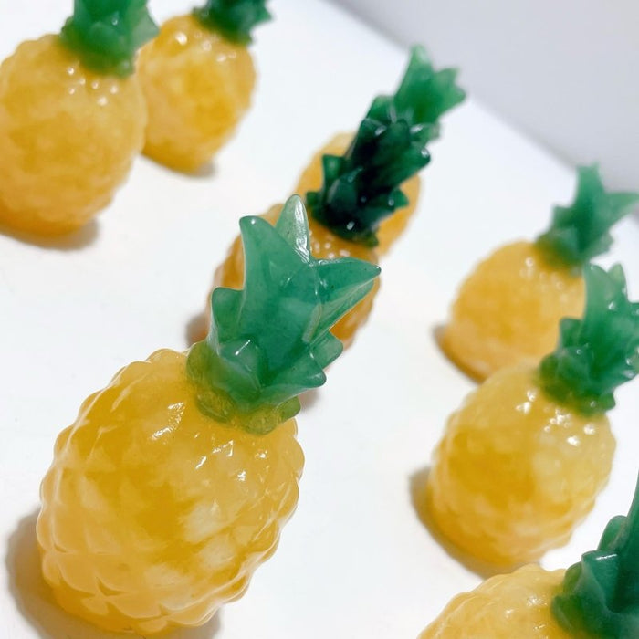 Yellow Calcite Pineapple With Aventurine Leaf Carving Wholesale