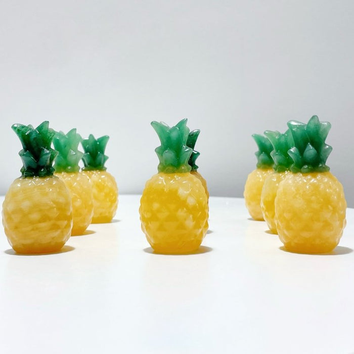 Yellow Calcite Pineapple With Aventurine Leaf Carving Wholesale
