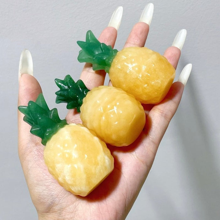 Yellow Calcite Pineapple With Aventurine Leaf Carving Wholesale